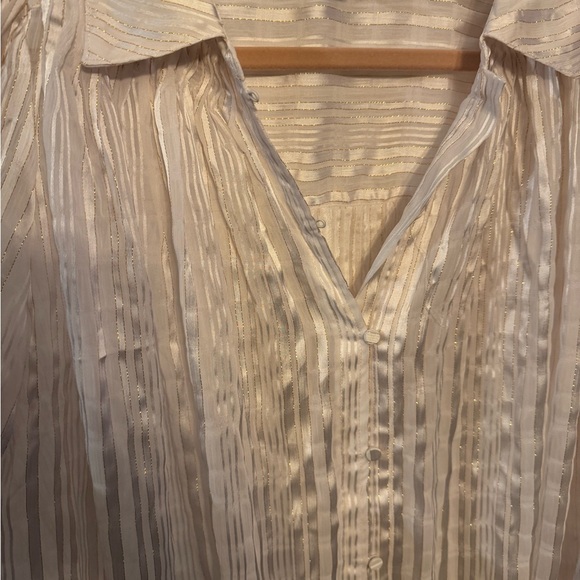 Sheer ivory and gold button down shirt - Picture 3 of 6